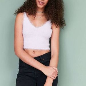 Kimchi Blue Fuzzy Off-White Cross-Back Crop Top